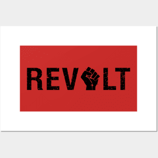 Revolt (black text with raised fist) Protest Message Posters and Art